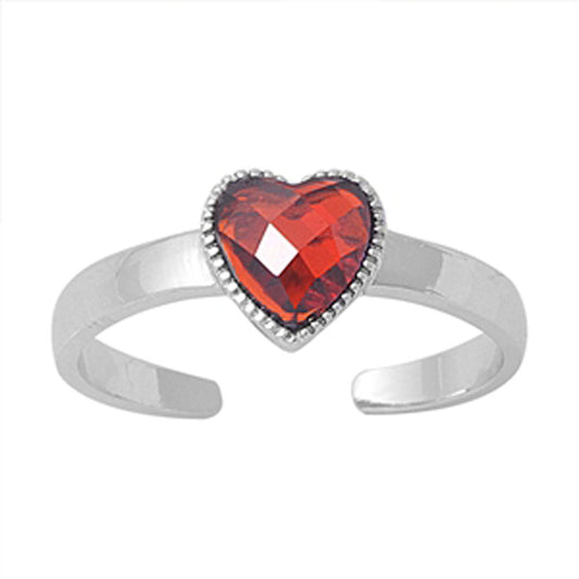 Solitaire Heart Simulated Garnet .925 Sterling Silver Toe Ring