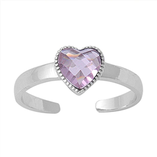 Solitaire Heart Pink Simulated CZ .925 Sterling Silver Toe Ring