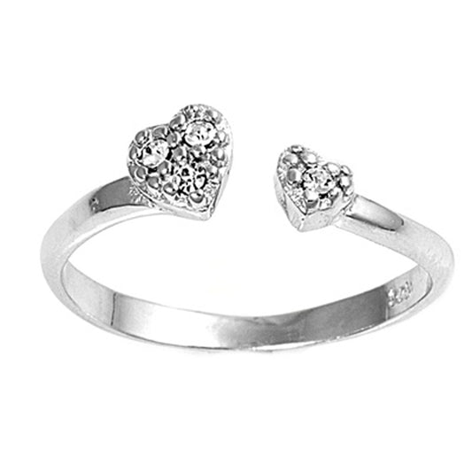 Sterling Silver Polished Clear CZ Heart Toe Ring Adjustable Love Midi Band .925