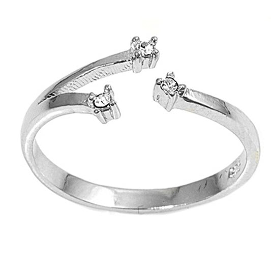 Simple Adjustable Sterling Silver Triple Clear CZ Toe & Midi Ring 925 New