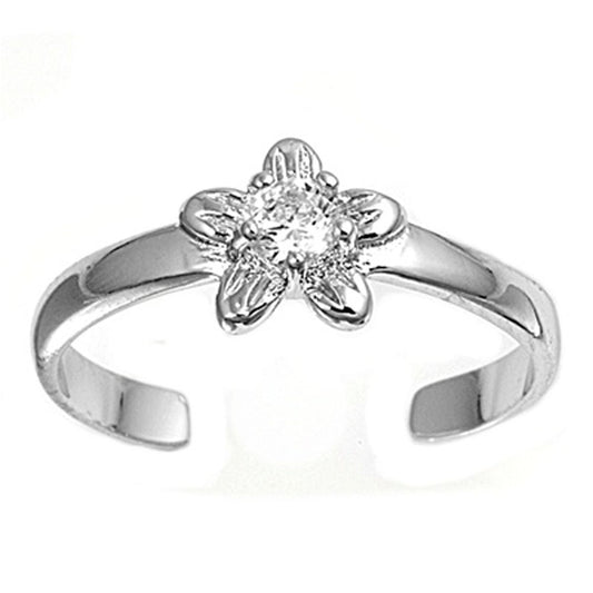 Sterling Silver Cute Clear CZ Studded Flower Toe Ring Adjustable Midi Band 925