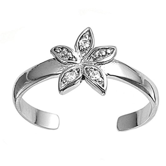 Sterling Silver Unique Flower Toe Ring Adjustable Fashion Midi Band .925 New