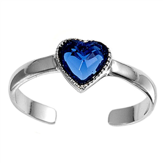 Sterling Silver Classic Blue Sapphire CZ Heart Toe Ring Adjustable Midi Band 925