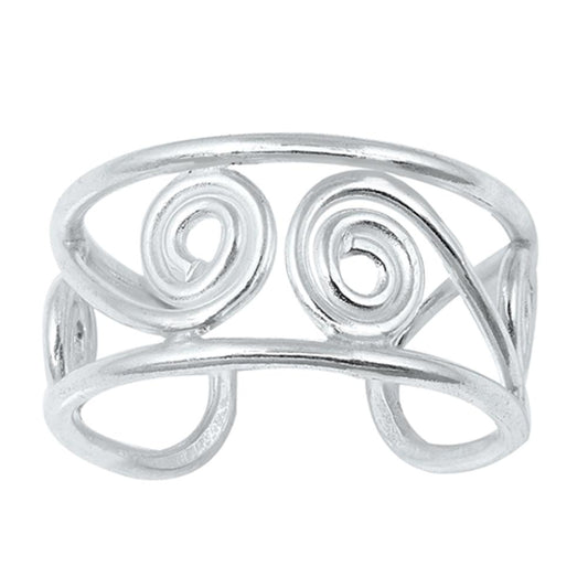 Sterling Silver Beautiful Swirl Toe Ring Adjustable Fashion Midi Band 925 New
