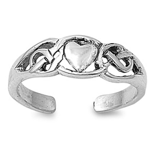 Sterling Silver Beautiful Heart Knot Toe Ring Adjustable Love Midi Band .925 New