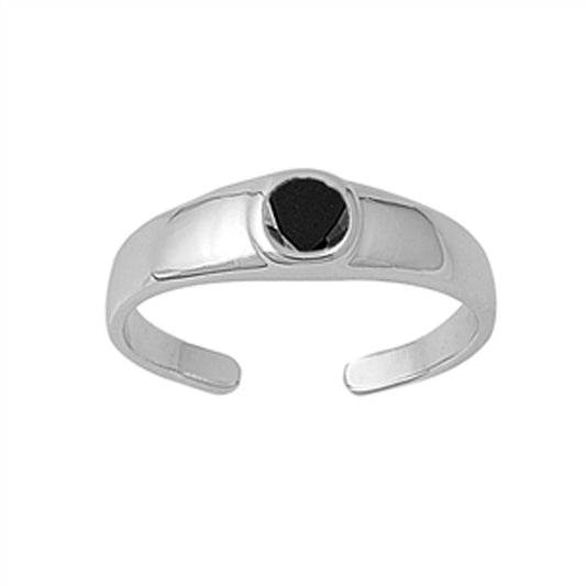 Round Solitaire Black Simulated CZ .925 Sterling Silver Toe Ring