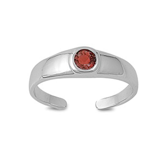 Round Solitaire Simulated Garnet .925 Sterling Silver Toe Ring