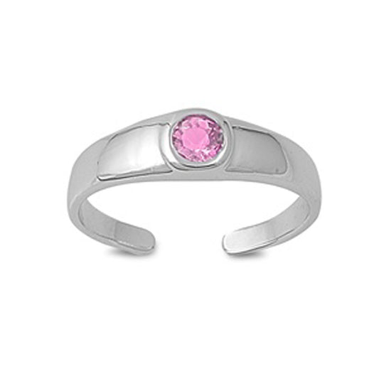 Round Solitaire Pink Simulated CZ .925 Sterling Silver Toe Ring
