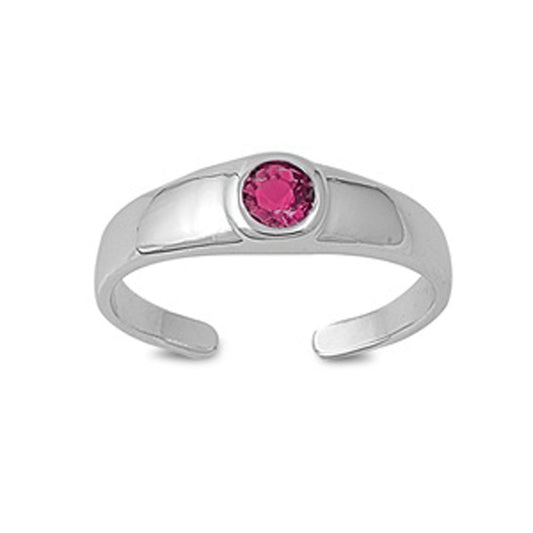 Round Solitaire Simulated Ruby .925 Sterling Silver Toe Ring