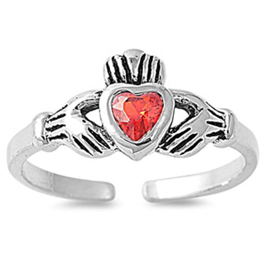 Heart Solitaire Claddagh Simulated Ruby .925 Sterling Silver Toe Ring
