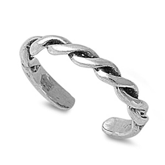 Sterling Silver Fashion Braided Toe Ring Adjustable Twisted Midi Band .925 New