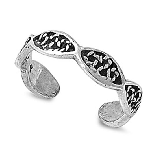 Sterling Silver Polished Twisted Helix Toe Ring Adjustable Oxidized Midi Band