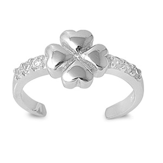 Heart Clover Clear Simulated CZ .925 Sterling Silver Toe Ring