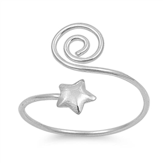 Sterling Silver Unique Star & Sprial Toe Ring Cute Adjustable Midi Band .925 New