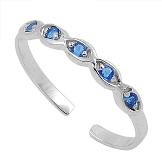 Sterling Silver Promise Blue Sapphire CZ Toe Ring Adjustable Fashion Midi Band