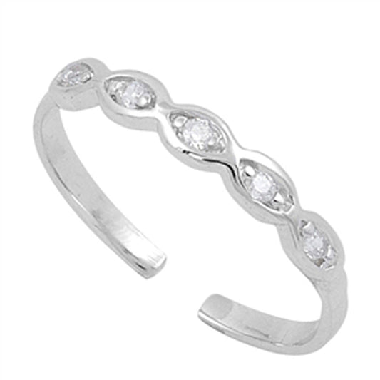 Sterling Silver Classic Clear CZ Toe Ring Adjustable Fashion Midi Band .925 New