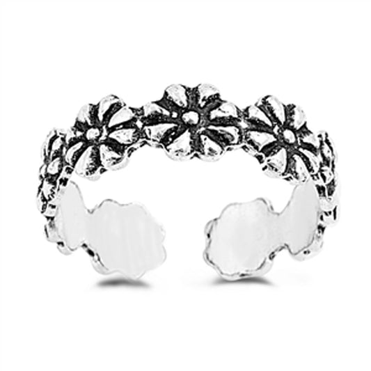 Sterling Silver Unique Flower Toe Ring Adjustable Fashion Midi Band .925 New