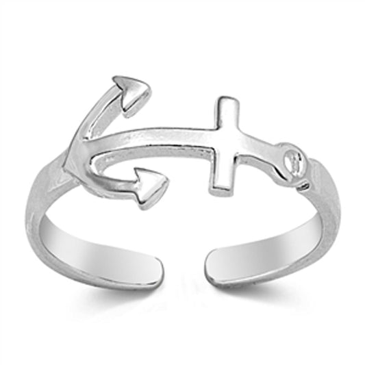 Sterling Silver Classic Anchor Toe Ring Cute Adjustable Midi Band .925 New