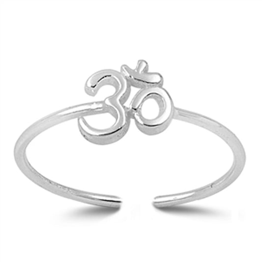 Sterling Silver Polished Om Toe Ring Adjustable Hinduism Midi Band .925 New