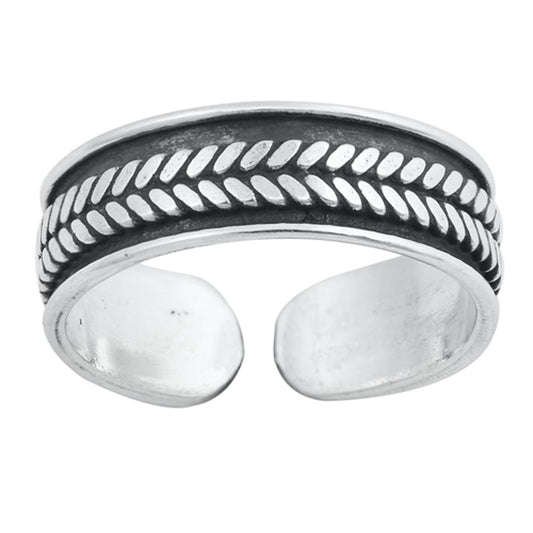 Sterling Silver Polished Oxidized Bali Toe Ring Adjustable Midi Band 925 New