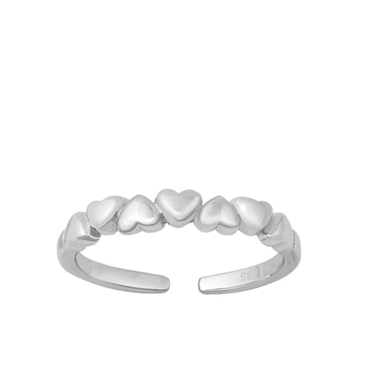 Sterling Silver Promise Repeating Heart Toe Ring Adjustable Midi Band 925 New