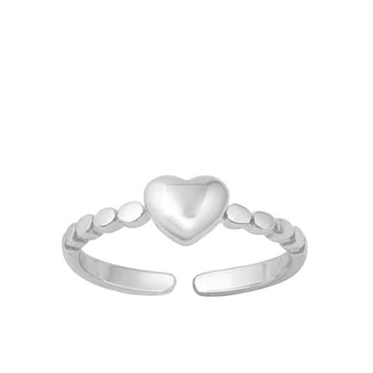 Sterling Silver Unique Puffy Heart Toe Ring Cute Adjustable Midi Band 925 New