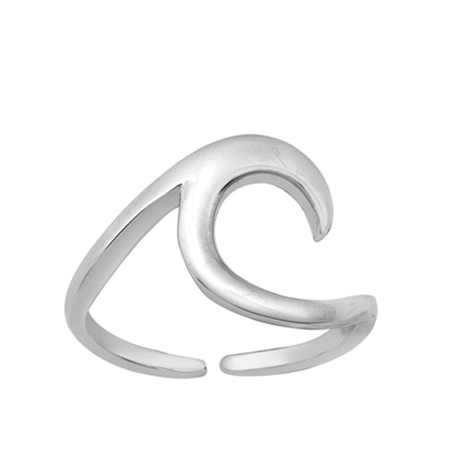 Sterling Silver Cute Wave Toe Ring Adjustable Midi Fashion Beach Band 925 New