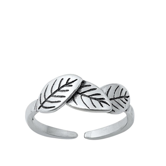 Sterling Silver Triple Leaves Oxidized Tree Leaf Toe Ring Midi Band 925 New