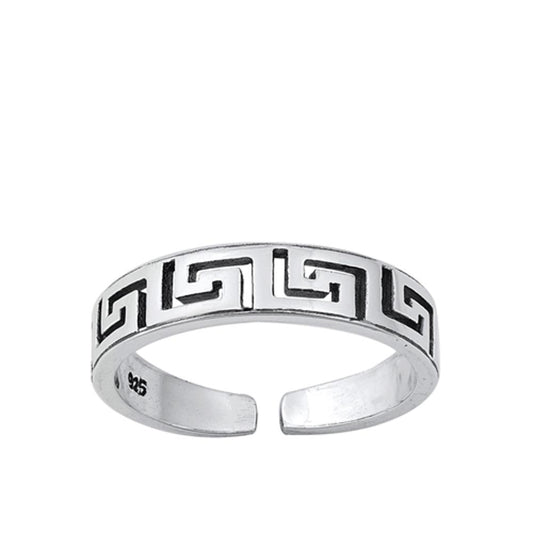 Sterling Silver Simple Oxidized Aztec Open Cuff Greek Key Toe Midi Ring 925 New