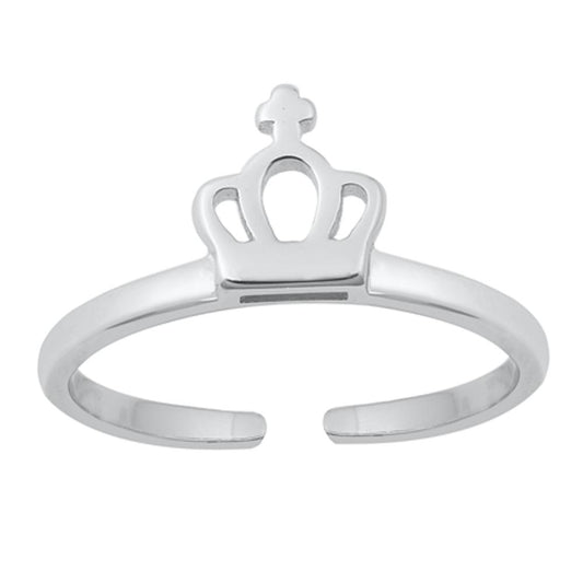 Sterling Silver Fashion Crown Toe Ring Adjustable Midi Cross Band 925 New