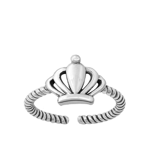 Sterling Silver Classic Oxidized Crown Twist Toe Ring Adjustable Midi Band 925
