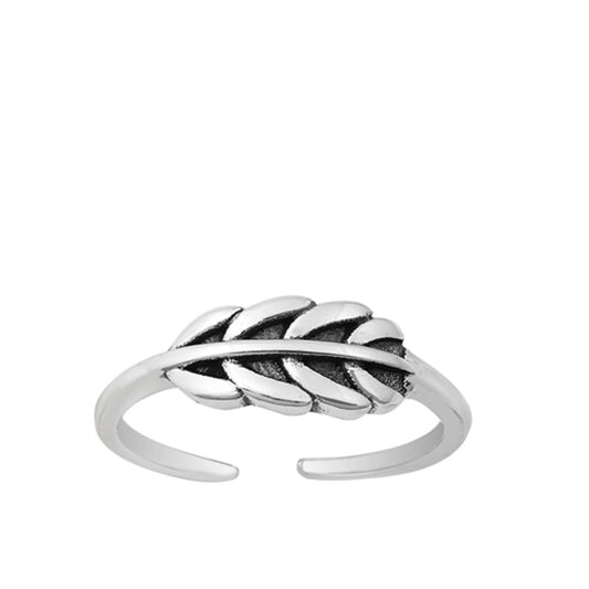 Sterling Silver Feather Ring Oxidized Leaf Ring Toe Midi Adjustable Band 925