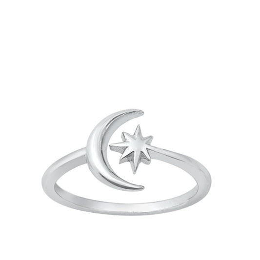 Sterling Silver Cute Moon Star Ring Toe Midi Adjustable Band 925 New