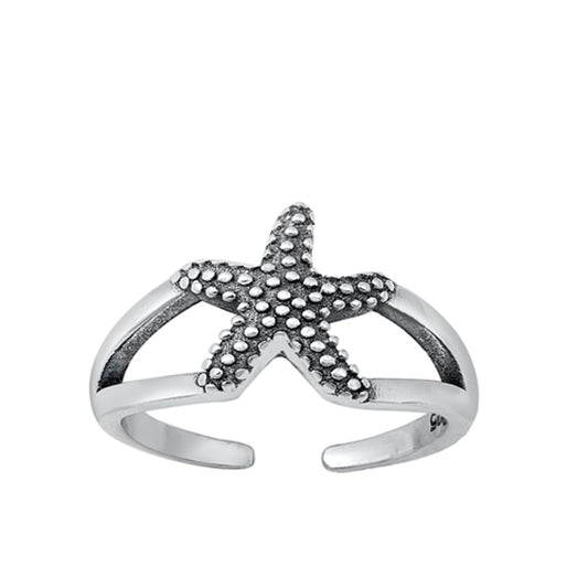 Sterling Silver Fashion Oxizided Starfish Toe Ring Adjustable Midi Band 925 New
