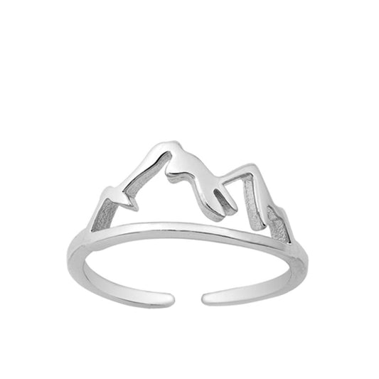 Sterling Silver Unique Mountain Nature Ring Polished Toe Midi Adjustable Band