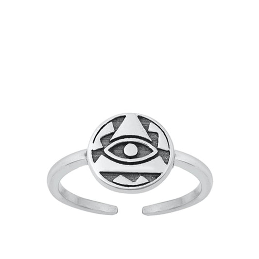 Sterling Silver Cute All Seeing Eye of Providence Toe Ring Adjustable Midi Band