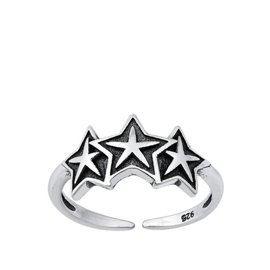 Sterling Silver Cute Midi Oxidized Three Stars Band Astrological Toe Ring 925