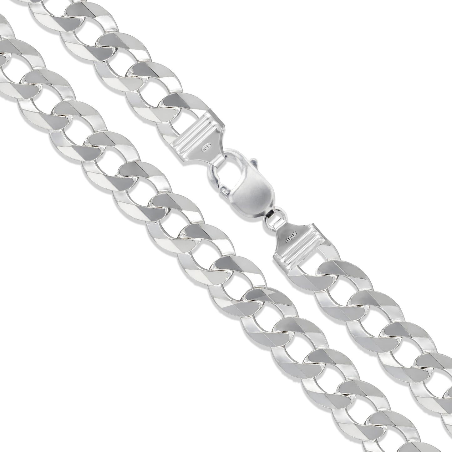 Men's 14.8mm Solid .925 Sterling Silver Flat Curb Chain Link Italy Bracelet 10"