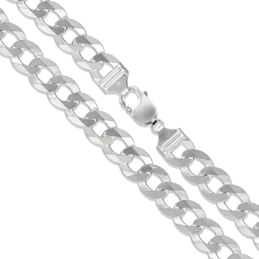 Men's 14.8mm Solid .925 Sterling Silver Flat Curb Chain Link Italy Necklace 20"