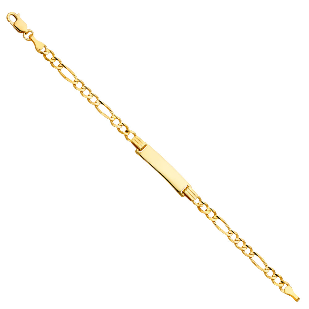 14k Yellow Gold 6" Diamond-Cut Figaro ID Bracelet High Polished Lobster Clasp