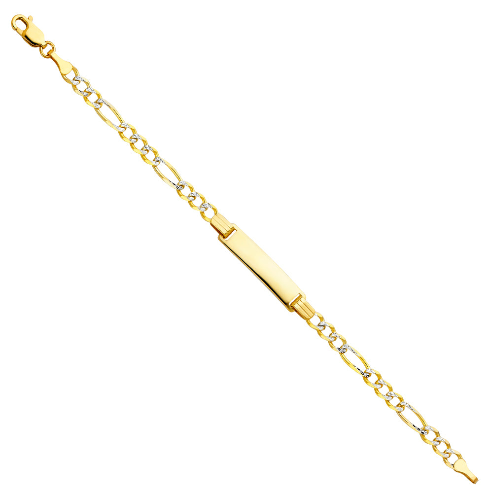 14k Yellow Gold 6" Diamond-Cut Pave Figaro ID Bracelet Lobster Clasp Polished