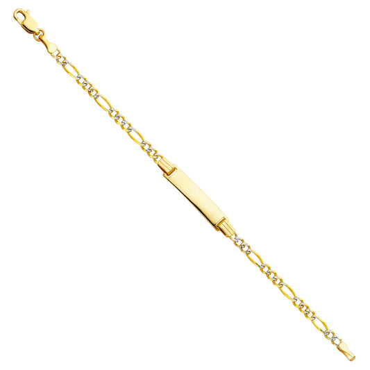 14k Yellow Gold 6" Diamond-Cut Pave Figaro ID Bracelet Lobster Clasp Polished