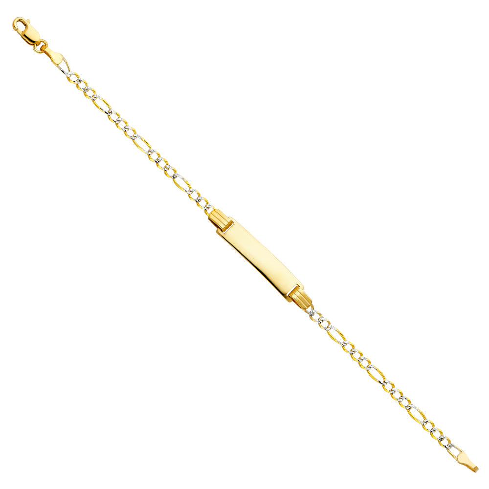14k Yellow Gold 6" Diamond-Cut Pave Figaro ID Bracelet Lobster Clasp Polished