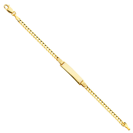 14k Yellow Gold 6" Diamond-Cut Curb Cuban ID Bracelet Lobster Clasp Polished