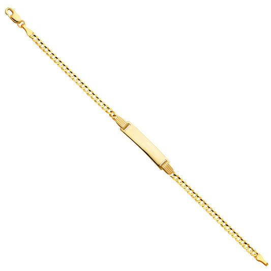 14k Yellow Gold 6" Diamond-Cut Curb Cuban ID Bracelet Lobster Clasp Polished