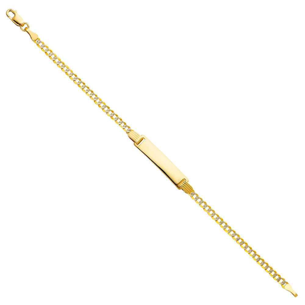 14k Yellow Gold 6" Diamond-Cut Curb Cuban ID Bracelet Lobster Clasp Polished