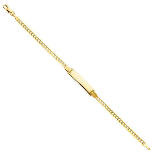 14k Yellow Gold 6" Diamond-Cut Curb Cuban ID Bracelet Lobster Clasp Polished
