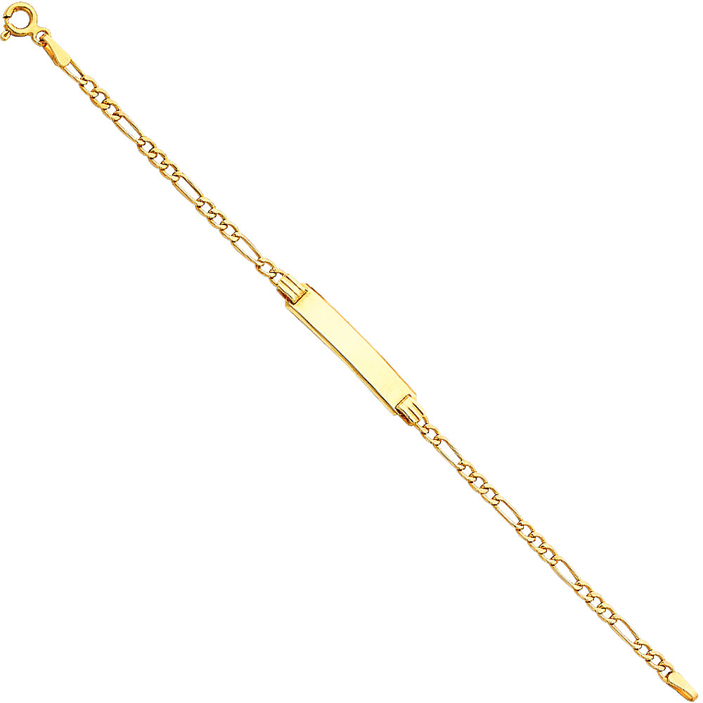14k Yellow Gold 6" Diamond-Cut Figaro ID Bracelet High Polished