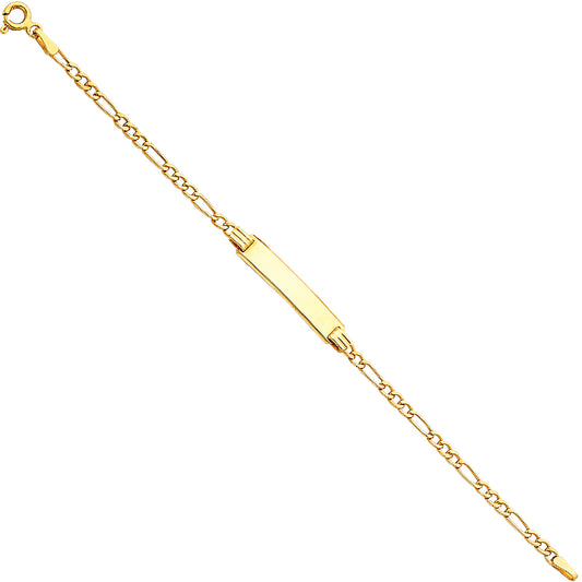 14k Yellow Gold 6" Diamond-Cut Figaro ID Bracelet High Polished