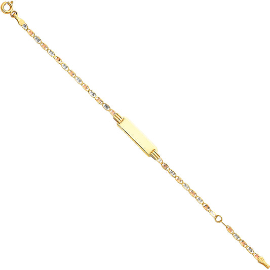 14k Yellow White Rose Gold 6" Diamond-Cut Valentino ID Bracelet High Polished